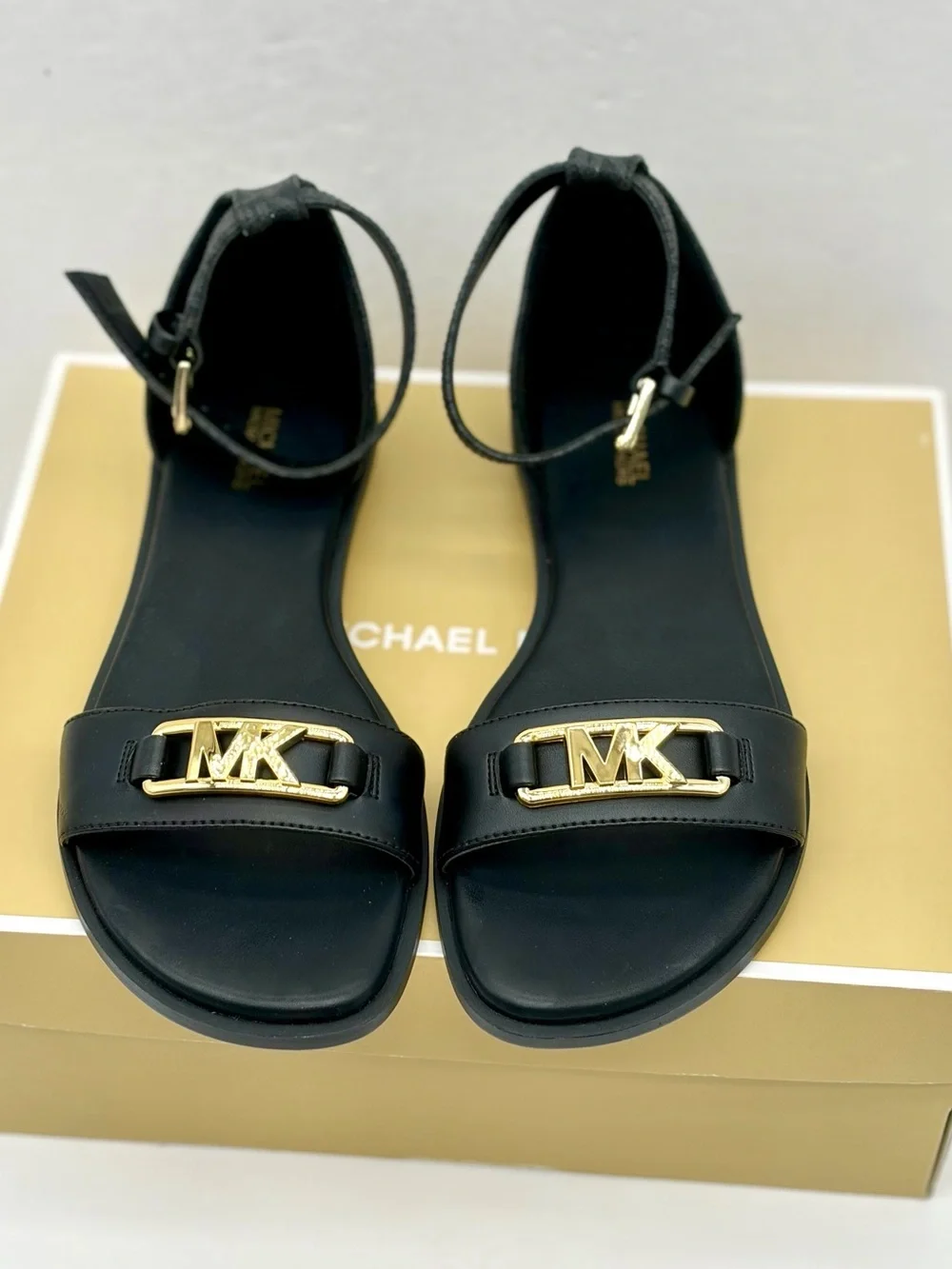 Michael Kors Women's Black MK Logo Ankle-Strap Sandals